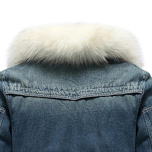 Winter Men's Fleece <b>Lined</b> Denim <b>Jacket</b> with Faux <b>Fur</b> Collar Thick Warm Sherpa Jean <b>Jacket</b> Male Slim Fit Windbreaker Outwear - Product Image 4