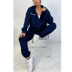Customized Eco-Friendly Women's Sweat Pants Hoodie 2-Piece Tracksuit Set Sexy Long Sleeve <b>Crop</b> Hoodie <b>Jogger</b> Pants Matching Set - Product Image 5