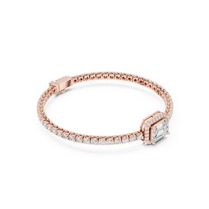 18K Rose Gold Plated Lab Grown Diamond Emerald Cut Tennis <b>Bracelet</b> for Women with Side Stones Luxury Halo Design Trendy Style - Product Image 4