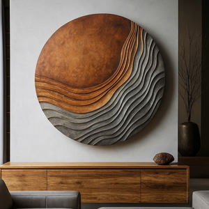 Sculpture murale ronde en bois sculptée à la main, relief ondulé, art mural moderne, décoration organique, art mural en bois sculpté à la main, sculpture abstraite - Product Image 1