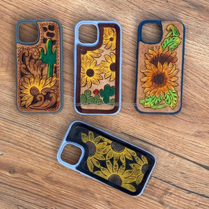 เคสไอโฟนหนังดอกทานตะวันตะวันตกแบบใหม่เคสโทรศัพท์หนังอุปกรณ์เสริมคาวเกิร์ลเข้ากันได้กับเคสโทรศัพท์รุ่น13 14และ15 - Product Image 3
