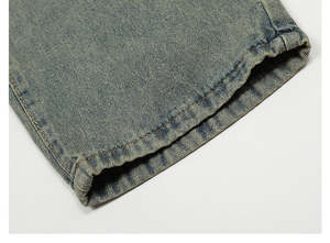 Jeans droits pour homme sur mesure, coupe ample, délavés, effet usé, écologiques, tendance, mode décontractée, streetwear - Product Image 3