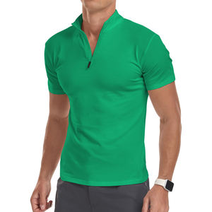 T-shirt uni de haute qualité pour homme, séchage rapide, respirant, tissu tissé 100% polyester, manches courtes, impression personnalisée, motif uni, fermeture éclair - Product Image 1