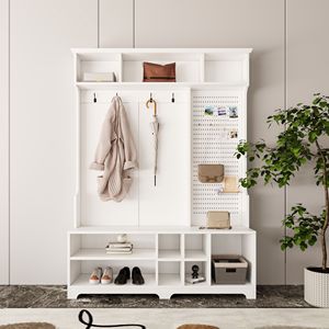 Appendiabiti con panca per scarpe e ripiani a muro Hall albero con pannello per ingresso corridoi e camere da letto - Product Image 1
