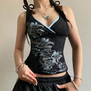 Women Knitted women shirts Custom Logo Cotton Spandex Stretchy Slim Fit Sexy Club Gym Athletic Cropped Ribbed Tank <b>Tops</b> - Product Image 3