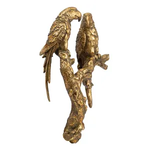 Escultura de Pared de Metal con Pareja de Loros Dorados Antiguos, Decoración de Aves en Rama para Sala de Estar, Dormitorio, Pasillo y Regalos - Product Image 3