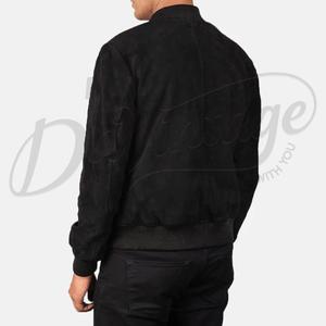 Blouson Bomber Homme Personnalisé en Daim Noir, Minimaliste, Zippé, Col Baseball, Coupe Slim, Style Décontracté Streetwear - Product Image 2