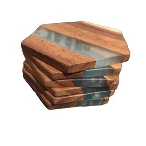 Hexagon Shape Clear Resin Fresh Wooden Tea Cup <b>Mats</b> <b>Pads</b> At Wholesale Price New Colored Tableware Dinnerware Drink Coaster - Product Image 1