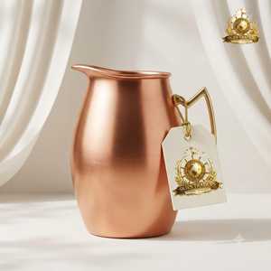 Pichet à eau en cuivre martelé haut de gamme avec poignée en laiton, distributeur de boissons, pichet de service de table, conteneur en cuivre texturé, vente en gros - Product Image 2