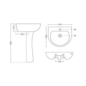 Elegante lavabo de cerámica con pedestal para lavandería, 510x420x840mm, lavabo de porcelana para baño, lavabo para lavar ropa, juego de lavabo para cuarto de servicio. - Product Image 2