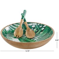 Houten saladekom met meerdere kleuren, houten emaille print, ronde serveerschaal voor groothandel uit India