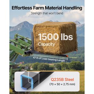Forche per pallet a 3 punti con morsetto da 1500 libbre, lunghezza totale 50 pollici, forca per trattore resistente da 28,9 pollici con regolazione 46 pollici, nuova condizione - Product Image 2
