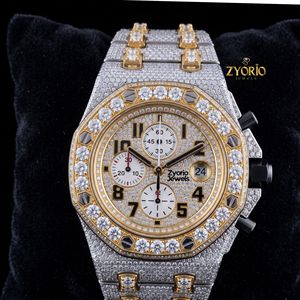 Reloj Cronógrafo de Lujo de Dos Tonos, Completamente Adornado con Moissanita VVS, Cuarzo, para Hombre, Acero Inoxidable, Estilo Hip Hop, Correa de 20 mm - Product Image 5