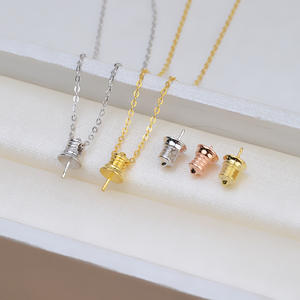 Chaîne en argent S925 avec petit pendentif ampoule et tête de perle 8-12 mm, apprêts de bijouterie DIY avec support vide, accessoire en argent Future-Lit - Product Image 1