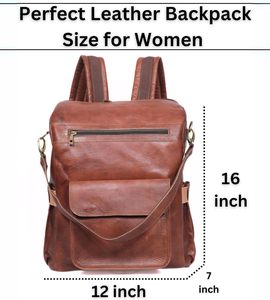 OEM Custom Women’s Leather Laptop <b>Backpack</b> <b>Brown</b> Designer <b>Backpack</b> Purse for Office Travel Daily Use - Product Image 2