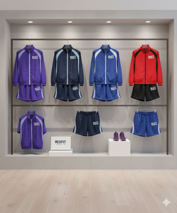 Ensemble de survêtement pour homme Rexfit Sports Factory avec logo personnalisé, coupe-vent à fermeture éclair intégrale et short de course, vente en gros - Product Image 5