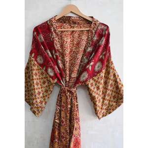 Luxury Long Silk Patchwork <b>Kimono</b> Robe for Women, Boho Designer Nightwear Gown, Luxe Loungewear - Product Image 3