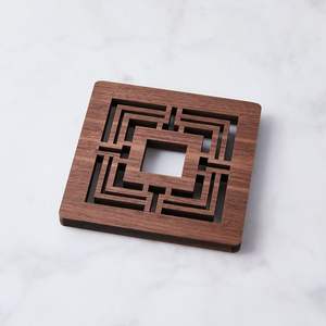 Square Wooden Drink <b>Coaster</b> <b>Set</b> with Non Slip Bottom for Tabletop Protection and Display - Product Image 3