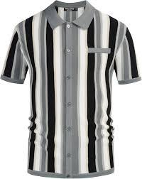 Polo en tricot à rayures verticales rétro pour homme Micah Corporation - Manches courtes, boutons, style décontracté vintage streetwear - Product Image 3