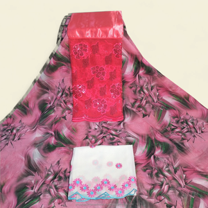 Tela de Lujo Color Naranja Óxido con Estampado Floral Suizo Dirac y Panel Bordado en Oro para Vestidos de Boda Somalíes - Product Image 4