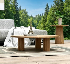 Table basse moderne en bois avec plateau rond et design à trois pieds pour salon, style minimaliste, décoration intérieure durable - Product Image 1