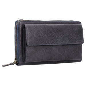 <b>Women</b> Genuine Leather Crossbody <b>Wallet</b> With Zipper Closure And Shoulder Strap Dark Blue Minimalist Design - Product Image 3