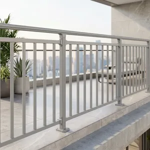 Rampe de balcon minimaliste à fixation au sol, en tube résistant à la rouille, pour usage extérieur - Product Image 1