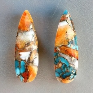 พลอยทรงลูกแพร์แบนหลังเรียบ สีเขียวอมฟ้า ทองแดง ธรรมชาติ สำหรับทำเครื่องประดับ ขายส่ง สร้อยข้อมือ - Product Image 2