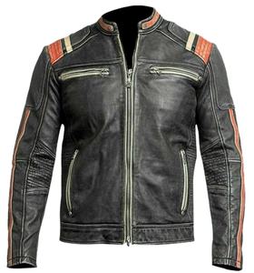 Chaqueta de Cuero para Hombre, Estilo Motero, Negra Personalizada, de Alta Calidad, para Invierno, con Cuello Alto - Product Image 1