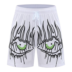 Shorts de sport personnalisés pour hommes, imprimés flamme, en maille épaisse, respirants, pour l'entraînement estival, avec cordon de serrage, fournisseur OEM ODM en gros - Product Image 3