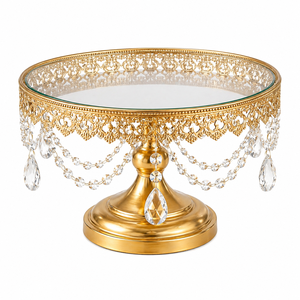 Gold Metal Wedding Cake <b>Stand</b> Dessert Display <b>Stand</b> with <b>Crystal</b> Hanging Cupcake <b>Stand</b> for Event Decoration Bulk - Product Image 1