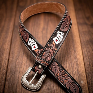 Nuevo Cinturón de Cuero Occidental Personalizado con Diseño Floral y de Cartas de Juego Grabado a Mano para Hombres y Mujeres - Product Image 6