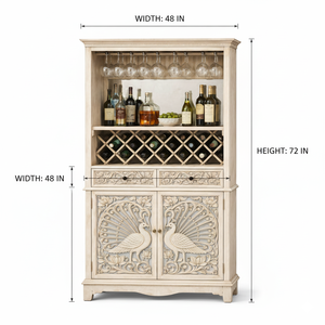 Mueble Bar de Madera Maciza de Primera Calidad con Diseño de Pavo Real y Vinoteca para Interiores Clásicos, Disponible para la Venta - Product Image 2