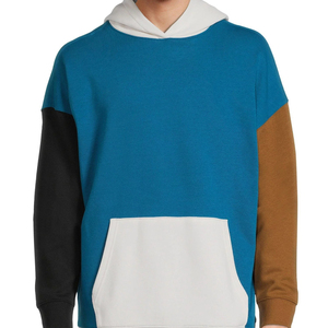 <b>Men's</b> Color Blocking Hooded <b>Sweatshirt</b> Regular Fit Knitted Casual Autumn Wear <b>Red</b> Gray Black - Product Image 1