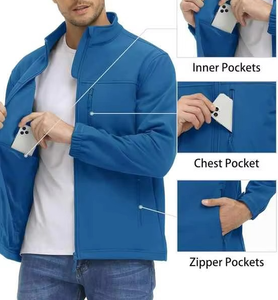 Veste matelassée imperméable à capuche bleue pour homme avec fermetures éclair orange, vêtement d'extérieur sportif d'hiver, coupe classique, coque en polyester - Product Image 5