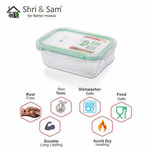 Contenedor de almacenamiento de alimentos y utensilios para hornear Clickfresh Rectangular de vidrio de 1050ml con tapa hermética - Product Image 3