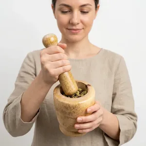 Ensemble mortier et pilon en bois de manguier de haute qualité, broyeur d'herbes, écraseur d'ail, outil de broyage manuel, disponible en taille personnalisée - Product Image 1
