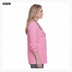 Bata de Laboratorio Rosa de Algodón y Poliéster Ecológico para Mujer, Manga Larga, Cuello Solapa, Uniforme Médico para Enfermeras y Doctoras, Personalizable para Hospital - Product Image 2