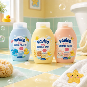 Botella de Baño de Burbujas para Bebés Personalizada, Ovalada, de Plástico HDPE de 250 ml, Color Pastel, Tapa Abatible, Jabón Líquido, Marca Pavico, Fabricante Vietnamita - Product Image 3