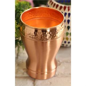 Verre à eau en cuivre pur Hourglass avec bord martelé, élégant et courbé, vaisselle haut de gamme pour cuisine et salle à manger, usage quotidien - Product Image 1