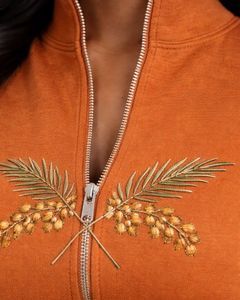 <b>Rust</b> Orange Women Two Piece Yoga Set Zip Crop <b>Top</b> And High Waist Flared Pants Embroidery Fitness Gym Wear Custom Manufacturer - Product Image 5