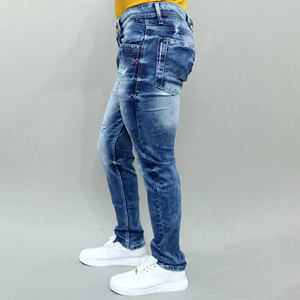 Jeans bleus stretch de qualité supérieure pour hommes, best-seller, taille mi-haute, marque Gex. - Product Image 5