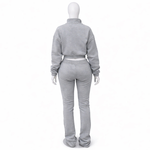 ชุดเซ็ทสองชิ้นแบบเต็มตัว ชุดกีฬาผู้หญิงแบบสองชิ้น ชุดลำลอง เสื้อครอปแขนยาวแบบมีซิป และกางเกงเลกกิ้งเอวสูง - Product Image 5