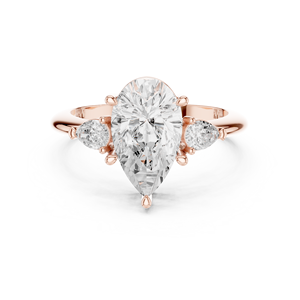Anillo de Compromiso con Tres Diamantes Cultivados en Laboratorio, Corte Pera, Banda Completa, Oro de 14K, Certificado IGI, VS1, Diamante E, para Aniversario o Boda - Product Image 5