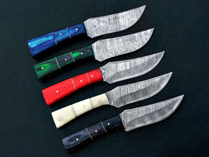 Ensemble de couteaux de chasse en acier Damas à pointe tombante avec bord biseauté, 5 pièces, manche personnalisé, faits à la main - Product Image 3