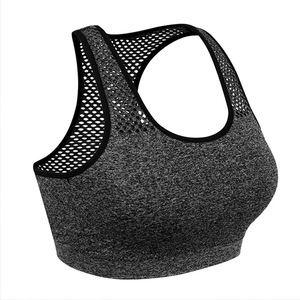 Soutien-gorge de sport dos nageur pour femme, respirant, à maintien moyen, avec dos en maille, gris uni, pour fitness et entraînement - Product Image 4