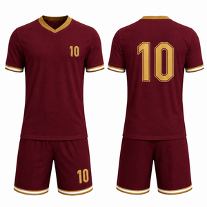 Elegant Maroon Football Uniform Gold Accents | Sleek Classic Tricolor Athletic Set | Breathable 100% Polyester Quick Dry Soccer - Product Image 1