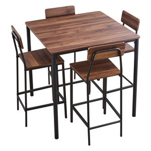Set di 5 Pezzi: Tavolo da Pub Quadrato da 35 Pollici con Quattro Sgabelli, Set Tavolo e Sedie da Bar con Design a Bordi Arrotondati, Arredamento per Bar - Product Image 1