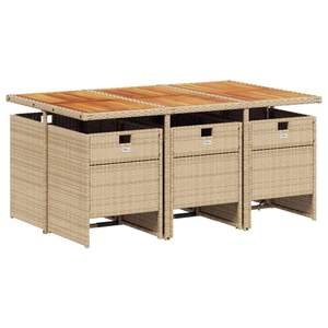 Conjunto de Comedor Plegable de 6 Plazas en Ratán Sintético PE Beige para Patio, Juego de Jardín de 6 Piezas - Product Image 3
