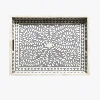 Plateau de service moderne et élégant en résine multi-compartiments, fait main, durable, écologique, personnalisable avec incrustations en os, 14x10 pouces, pour la maison